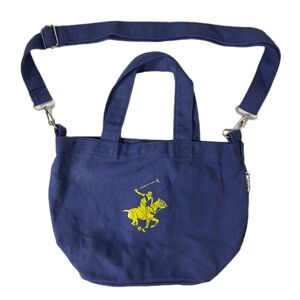Small Navy Canvas Tote Bag w/ Adjustable Strap & Yellow Polo Horse Logo